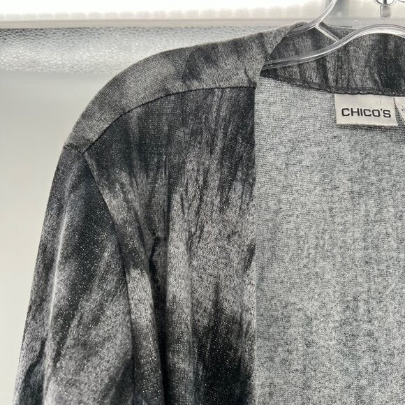 Chico's 3/4 Sleeve Gray Shimmer Open Cardigan Size Small Pockets - Picture 4 of 8